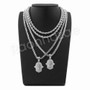 HANDS OF HAMSA SILVER PENDANT W/ 24" ROPE /18" TENNIS CHAIN NECKLACE