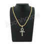 GOLD ANKH CROSS PENDANT W/ 24" ROPE /18" TENNIS CHAIN NECKLACE S111