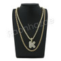 K INITIAL BUBBLE PENDANT W/ 24" MIAMI CUBAN /18" TENNIS CHAIN NECKLACE