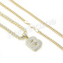 B INITIAL BUBBLE PENDANT W/ 24" MIAMI CUBAN /18" TENNIS CHAIN NECKLACE