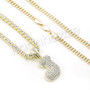 J INITIAL BUBBLE PENDANT W/ 24" MIAMI CUBAN /18" TENNIS CHAIN NECKLACE