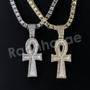 Micro Pave Pharaoh Ankh Cross Pendant w/ 18" Tennis / 30" Cuban Chain