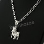 Italian .925 Sterling Silver BULLDOG Pendant 5mm Figaro Necklace S03