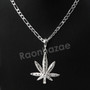 Italian .925 Sterling Silver Marijuana Leaf Pendant 5mm Figaro Necklace S02