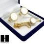 MENS 14K GOLD TONE INITIAL G AS IN GEORGE CUFFLINKS TIE PIN GIFT BOX02