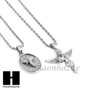 MINI & ROUND SILVER MEDAL ANGEL PENDANT 24" 30" ROPE CHAIN NECKLACE COMBO SET