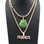 Gold / Silver Iced Buddha Pendant w/ 5mm Franco Chain / Friends Pendant w/ 4mm Rope Chain Set