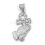 Lab Diamond 14K Gold PT Praying Hands Ankh Cross Pendant w/ 24" Cuban Chain B011G