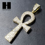 Lab Diamond 14K Gold PT Ankh Cross Pendant w/ 24" Cuban Chain B011G