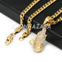 Hip Hop Iced Stainless Steel Gold Praying Hands Pendant /W Cuban Chain