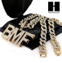 Mens Hip Hop 14k Plated BMF Pendant 30" Cuban Link Chain NN030G