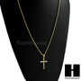 MENS GOLD SILVER MINI CROSS CZ PENDANT 24" ROPE CHAIN NECKLACE SET SC18