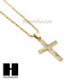 MENS GOLD SILVER MINI CROSS CZ PENDANT 24" ROPE CHAIN NECKLACE SET SC18