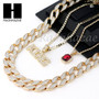 RUBY KING PENDANT 24" 30" CUBAN LINK ROPE CUBAN CHAIN NECKLACE SET D012