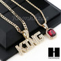 RUBY KING PENDANT 24" 30" CUBAN LINK ROPE CUBAN CHAIN NECKLACE SET D012