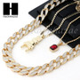 RUBY PLUG PENDANT 24" 30" CUBAN LINK ROPE CHAIN NECKLACE SET D023