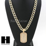 Hip Hop 14k Gold Plated Dog Tag Pave Pendant 30" Cuban Link Chain N08