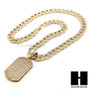 Hip Hop 14k Gold Plated Dog Tag Pave Pendant 30" Cuban Link Chain N08