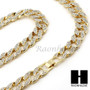 Hip Hop 14k Gold Plated Dog Tag Pave Pendant 30" Cuban Link Chain N08