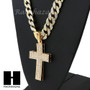Hip Hop 14k Gold Plated 2Pac Cross PAVE Pendant 30" Cuban Link Chain N2