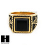 MEN 316L STAINLESS STEEL BLACK ONYX STONE GOLD BLACK RING SIZE 8-12 SR016G