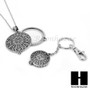 Silver 5X Magnifying Glass Round Filigree Key Chain Pendant Chain Necklace Set SJ3S