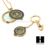 Gold 5X Magnifying Glass Tree of Life Key Chain Pendant Chain Necklace Set SJ4G