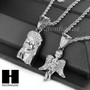 STAINLESS STEEL JESUS FACE & ANGEL PENDANT 24" 30" ROPE CHAIN NECKLACE SET NP017