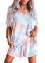 Women's Tie Dye Ruffle V-neck Tops and Shorts Pajamas Set/Free Shipping