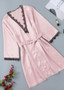 Satin Lingerie Lace Trim Long Sleeve Night Robes/Free Shipping