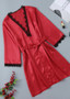 Satin Lingerie Lace Trim Long Sleeve Night Robes/Free Shipping