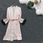 Womens  Lace Trim Long Sleeve Lingerie Night Robes/Free Shipping