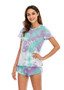 Tie Dye Round Neck Short Sleeve Pajamas Set/Free Shipping