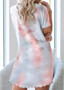 Tie Dye Button Up Ruffled Short Sleeve Dress/Free Shipping