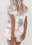 Tie Dye Round Neck Short Sleeve Tops and Shorts Pajamas Set/Free Shipping