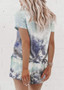 Tie Dye Round Neck Short Sleeve Tops and Shorts Pajamas Set/Free Shipping