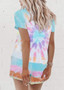 Tie Dye Round Neck Short Sleeve Tops and Shorts Pajamas Set/Free Shipping