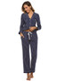 Pajamas Set Stripe Dot Prints Long Sleeve Button Down Nightwear/Free Shipping