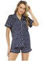 Love Printed Satin Short Sleeve Button Down Top & Short Pajamas Set/Free Shipping
