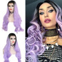 Women's Fashion Front lace Wig Black Pueple Synthetic Hair Long Wigs Curly Wig/Free Shipping