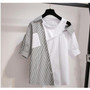 Striped Patchwork Off Shoulder Top Korean Blouse and Denim Shorts Set #JU2989