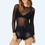 Women's Long Sleeve Black Mesh T Shirt