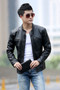 Men's Stand Up Collar Leather Jacket