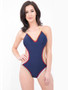 Plunge Stitch Cut Out MOnokini One Piece Navy Blue Swimsuit (UK)