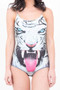 Tiger Print One Piece Swimsuit Spaghetti Strap Monokini Bikini (UK)