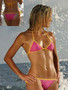 Yellow Pink Swimsuit Halter Top With Brazilian Tie Side Bikini Bottom