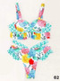 Multicolor Ruffle Push Up Hollow Out Swimsuit Cami Top Floral Bikini