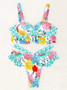Multicolor Ruffle Push Up Hollow Out Swimsuit Cami Top Floral Bikini