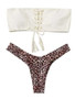 White Bandeau Swimsuit Top With Leopard Print Thong Bikini Bottom