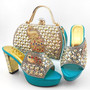 Wonderful coral women pumps with crystal decoration heel style african dress shoes match handbag set MD015,heel 10.5CM